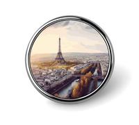 Aerial View of Paris Cityscape Badges Circle with Button Design, Personalized Picture Pin Brooches, Round Badge Holders for Decorate Hat Shirt Clothing Bag Accessories