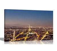 Aerial View of Paris France at Night Canvas Wall Art Prints Home Decoration Cityscape Pictures Room Modern Art Landscape Framed Decor 40 x 30cm (16 x 12 inches) A3