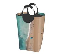 Aerial view of the beach Printed dirty clothes storage bag - portable laundry basket for dormitory/bedroom/laundry room