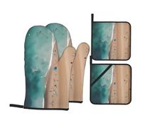Aerial View of The Beach This Unique Printed Oven mitt and potholder Set is an Eye-catching Combination, Featuring Water-Resistant Polyester and Heat-Insulating Fabric.