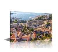 Aerial View of the City Pictures for Living Room Italy Canvas Wall Art House Decor Roman Time Arena Panoramic Landscape Modern Office Wall Decor Framed Large Wall Art for Home Bedroom, 36x24in