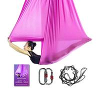 Aerial Yoga Hammock L:5M W:2.8M Aerial Pilates Silk Yoga Swing Set with 2000 Ibs Load Include Daisy Chain, Pose Guide (Pink)