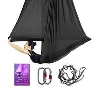 Aerial Yoga Hammock L:5M W:2.8M Aerial Pilates Silk Yoga Swing Set with 2000 Ibs Load Include Daisy Chain, Pose Guide (Black)