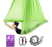 Aerial Yoga Hammock L:5M W:2.8M Aerial Pilates Silk Yoga Swing Set with 2000 Ibs Load Include Daisy Chain, Pose Guide (Light Green)