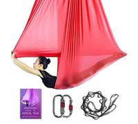 Aerial Yoga Hammock L:5M W:2.8M Aerial Pilates Silk Yoga Swing Set with 2000 Ibs Load Include Daisy Chain, Pose Guide (Red)