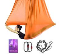 Aerial Yoga Hammock L:5M W:2.8M Aerial Pilates Silk Yoga Swing Set with 2000 Ibs Load Include Daisy Chain, Pose Guide (Orange)
