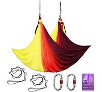 Aerial Yoga Hammock L:5M W:2.8M Aerial Pilates Silk Yoga Swing Set with 2000 Ibs Load Include Daisy Chain, Pose Guide (Gradual Change Red)