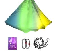 Aerial Yoga Hammock L:5M W:2.8M Aerial Pilates Silk Yoga Swing Set with 2000 Ibs Load Include Daisy Chain, Pose Guide (Gradual Change Yellow)
