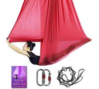 Aerial Yoga Hammock L:5M W:2.8M Aerial Pilates Silk Yoga Swing Set with 2000 Ibs Load Include Daisy Chain, Pose Guide (Wine Red)