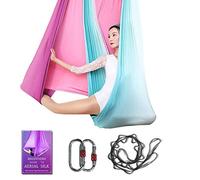 Aerial Yoga Hammock L:5M W:2.8M Aerial Pilates Silk Yoga Swing Set with 2000 Ibs Load Include Daisy Chain, Pose Guide (Gradual Change Purple)