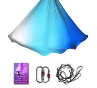 Aerial Yoga Hammock L:5M W:2.8M Aerial Pilates Silk Yoga Swing Set with 2000 Ibs Load Include Daisy Chain, Pose Guide (Gradual Change Blue)
