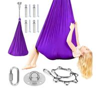 Aerial Yoga Hammock Set, Yoga Swing Indoor & Outdoor with Accessories, 150 kg Load Capacity, Soft Stretch Fabric, Multifunctional Hammock for Leisure, Training & Relaxation (Purple)