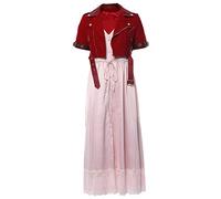 Aerith Cosplay Costume Aerith Gainsborough Pink Dress Coat FF7 Costume Adults Womens Halloween Christmas Outfits, Red, Large