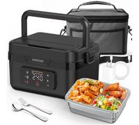 AERKINE Electric Lunch Box for Adults - Rechargeable 75W Food Warmer with 1.5L Stainless Steel Container - Heated Lunch Box for Office, Picnic, Car and Outdoor (Black