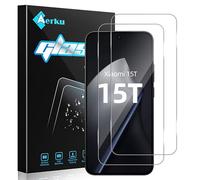 Aerku Pack of 2 Screen Protectors for Xiaomi Mi 15T/15T Pro 5G for Tempered Glass, 0.33 mm Ultra Clear Film, 9H Hardness Screen Protector, Anti-Scratch Protective Glass, Anti-Bubble