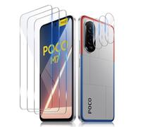 Aerku Tempered Glass Film for Xiaomi Poco M7 4G, 3 Pieces Protective Film and 3 Pieces Camera Lens Protection, 9H Hardness Screen Protector Film, Anti-Scratch, Anti-Bubble
