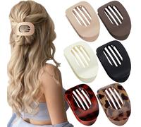 AerLiia 6 Pcs Flat Claw Clips for Women Curved Design Matte Solid Duckbill Hair Clips for Fine,Thick Hair,Lying Down,Driving Strong Hold Round Flat Hair Claw Clips for Women Hair Accessories