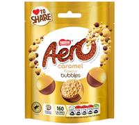 Aero Bubbles Caramel Flavour Chocolate Sharing Bag, 92g | Pack of 1 | Light and bubbly caramel flavoured centre, with a half chocolate, half caramel flavoured shell; perfect for sharing