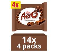 Aero Bubbly Milk Chocolate Bar Multipack, 4 x 27g | Multipack of 14 | Made from our iconic, melt-in-the-mouth aerated chocolate; perfect for sharing; light, airy and irresistibly smooth
