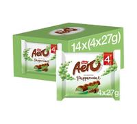 Aero Bubbly Peppermint Mint Chocolate Bar Multipack - 4 x 27g Packs (Case of 14) - Refreshing Peppermint Aero Bars, Smooth Melting Bubbles - Bulk Confectionery