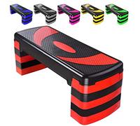 Aerobic Exercise Stepper with 5 Adjustable Step Levels (10/15/20/25/30CM), Cardio, Weights, Yoga, Exercise Workout Step Board, Anti-Slip for Home/Gym/Office, Routines, Fitness, Traing (Red)