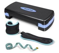Aerobic Step Platform Set with Ankle Weights & Measuring Tape, Exercise Steppers for Home Gym Exercise Fitness, Adjustable Height 2 Level Risers Workout Step Platform Trainer, Blue Black