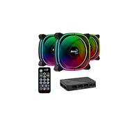 Aerocool Astro 12 Pro Bundle - 3x ARGB Fans 120mm, 1x H66F RGB Hub, Omni ARGB Lighting and 18 LEDs, Includes 6-Pin Connector, Remote control, Curved Blades and Anti-Vibration Pads, Carbon Fibre, Black