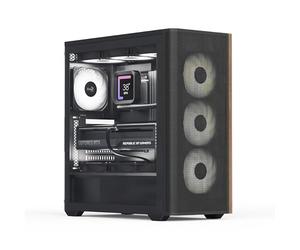 AeroCool D501A Mid Tower Case, Wood-Accented Mesh Front, 360mm Radiator Support, 11 Fan Slots, 400mm GPU, ATX/m-ATX/mini-ITX, Magnetic Dust Filters, SPCC Steel Construction, Trendy PC Build, Black