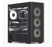 AeroCool D501A Mid Tower Case, Wood-Accented Mesh Front, 360mm Radiator Support, 11 Fan Slots, 400mm GPU, ATX/m-ATX/mini-ITX, Magnetic Dust Filters, SPCC Steel Construction, Trendy PC Build, Black