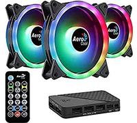 Aerocool Duo 12 Pro Pack - 3 x ARGB Fans 120mm, 1 x H66F RGB Fan Hub, Remote control, Double RGB LED Ring and 18 LEDs, Includes 6-pin connector, Curved Blades and Anti-Vibration Pads, 12v Fan, Black