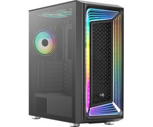 AeroCool INTERSTELLAR, ATX RGB Semitower Case, 3x PWM 120mm ARGB Fans + 2x 120mm Fans, Tempered Glass Window, Black