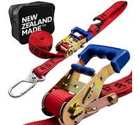 Aerofast Ratchet Tie Down Straps for Motorcycles | New Zealand Made Motorcycle Tie Down 1.5" x 8" Heavy Duty Dirt Bike Tie Down Straps with Soft Loop & Swivel Carabiner | 3,000lbs (2 Pack) Red Color