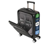 Aerolite Expandable 55x40x20 Front-Loading Cabin Suitcase Hand Luggage Carry On Case with Laptop Compartment, Hard Shell Lightweight 8 Wheel Spinner for Ryanair Priority & More, TSA Lock Black