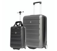 Aerolite 55x40x20cm + 40x20x25cm Ryanair Priority Maximum Allowance Lightweight Eco Friendly Hard Shell 2 Wheel Carry On Hand Cabin Luggage 55x40x20 + 40x20x25 Suitcase Set Bundle (Charcoal + Black)