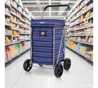 Aerolite Hoppa Shopping Trolley Single 95Cm 75.6L, Lightweight Folding 4 Wheel Push Pull Design, Extra Large Blue Stripes Polyester Bag