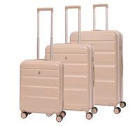 Aerolite Lightweight ABS Hard Shell 4 Wheel Spinner 3 Piece Travel Luggage Suitcase Set, Cabin + Medium + Large(Beige)