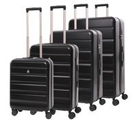 Aerolite Lightweight ABS Hard Shell 4 Wheel Spinner 4 Piece Travel Luggage Suitcase Set, Cabin + Medium + Large + Extra Large (Black)