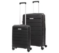 Aerolite Lightweight Polypropylene Hard Shell 4 Wheel Spinner 2 Piece Travel Luggage Suitcase Set, Cabin + Large (Black)