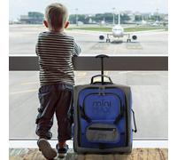 MiniMax Travel Suitcase with Wheels with Front Pocket for Toys/Dolls/Teddy Bears, Blue, Teddy Not Included, S