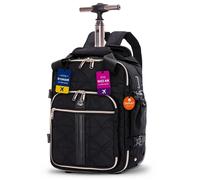 Aerolite Premium 40x30x20cm Ryanair & Wizz Air Quilted Trolley Backpack - Underseat Cabin Bag with Wheels, USB Charging Port, 24L Carry On Hand Luggag