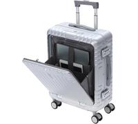 Aerolite Premium 55x40x20 No-Zip Cabin Suitcase with USB Charger Port & Front Laptop Pocket, Aluminium Frame Polycarbonate Hard Shell Carry On Luggage with TSA Lock, Fits Most Major Airlines Silver