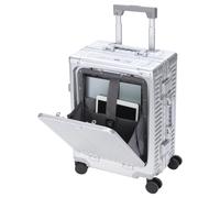 Aerolite Premium Aluminium Cabin Suitcase - Zipperless TSA Locks, USB Charging Port, Front Laptop Compartment & Fold-Up Bottle Holder - 55x38x23cm, 40L - Metal Hard Shell Carry On Hand Luggage Silver
