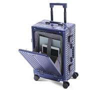 Aerolite Premium Aluminium Cabin Suitcase - Zipperless TSA Locks, USB Charging Port, Front Laptop Compartment & Fold-Up Bottle Holder - 55x38x23cm, 40L - Metal Hard Shell Carry On Hand Luggage Blue