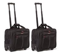 Aerolite Ryanair Priority Boarding, Easyjet Plus, BA, WizzPriority, Jet2 Approved Rolling Padded Laptop Case Bag 2 Wheels - Fits up to 15.6", Business Trolley Hand Cabin Luggage Case (Black x2)