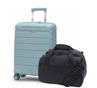 Aerolite Ryanair Priority Max Bundle, 55x40x20+3cm Expandable PP Hard Shell Suitcase (Sage) with 40x30x20cm New Ryanair Max Underseat Holdall (Black)
