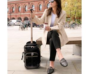 Aerolite Tbpqu Single, Cabin Trolley Backpack,black, 40X20X25Cm, Quilted, Recycled, Usb Port, 2 Wheels, Rfid, Showerproof