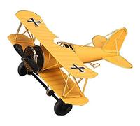 Aeroplane Model, Vintage Aeroplane Model, Metal Aeroplane Decoration, Double Decker Aeroplane Miniature Decoration, Collection Office Ornament - Yellow (21.5 x 17.7 x 9 cm)