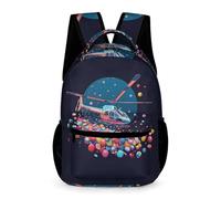 Aeroplane Print School Bag Primary for Boys 8-12 Years Helicopter Motif Backpack for Girls Years 2-5 Durable Rucksack Daily Items Weekend Travel Outdoor