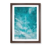 Aeroplane Trail Through The Clouds Painting Modern Framed Print | A2 Walnut Framed Wall Art | Ready to Hang | Modern Landscape Picture | Living Room Bedroom Lounge Office