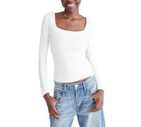AEROPOSTALE Women's Seriously Soft Sculpt Square Neck Long Sleeve Top, Cream, L